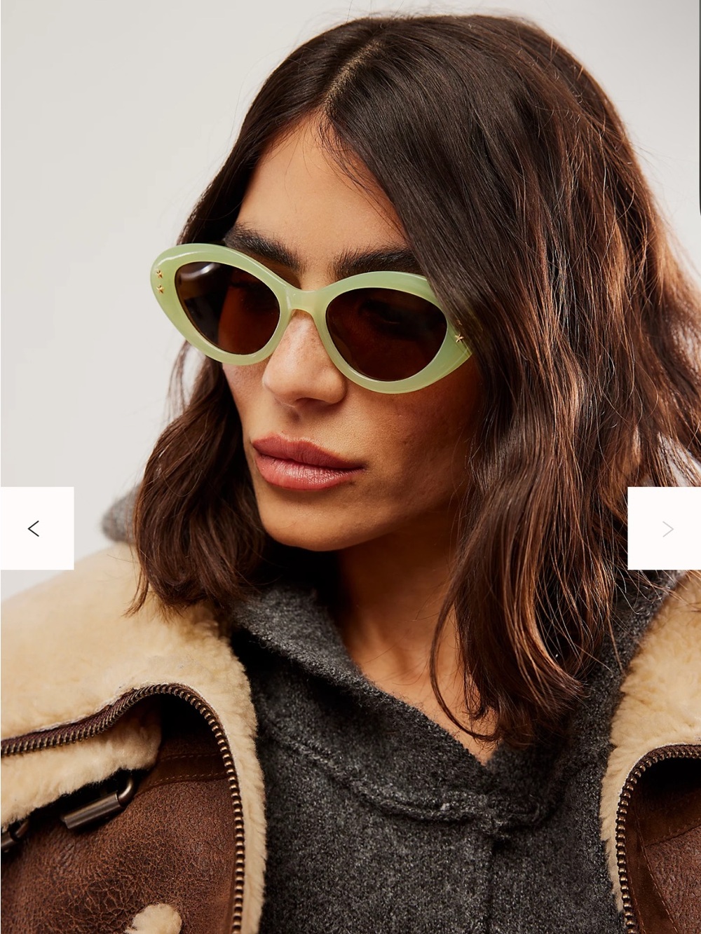 NWT Free People Pale Green Cat-Eye Sunglasses with Brown Lenses